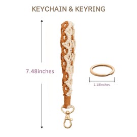 LOLAHA Macrame Keychain Wristlet Keychains for Women Wrist Lanyard for Key Lanyard Cute Keychains for Car Keys Bracelet Keyring Wrist Keychain Wristlet Strap Brown Key chian