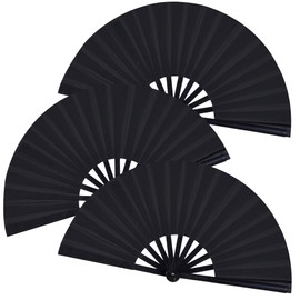Marrywindix 3 Pcs Large Chinese Folding Fan Big Handheld Clap Fans for Men and Women Performance Line Dance Decorations Event Party Festival Craft Gift Boots on The Ground(Black)