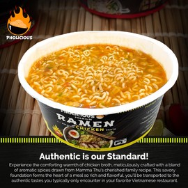 PhoLicious All New Extra Spicy Chicken Ramen Noodles – Premium Instant Ramen Bowl with Real Broth Mix with Spices, Asian Food, Microwavable Cup for Lunch, Meals & Snacks - Chicken Flavor (4 Pack)