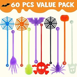 JOYIN - 60 juguetes adhesivos elásticos de Halloween, manos adhesivas a granel para regalo de niños, calabaza, fantasma, araña, esqueleto, regalos de 