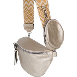 styleBREAKER 02012396 Women’s Half Moon Crossbody Shoulder Bag Set, 2 Pieces, Shoulder Strap with Zigzag Diamond Pattern, gold