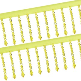 sourcing map 1 Yard Crystal Beaded Ribbon Fringe Trim, 2.4" Crystal Fringe Tassel Rhinestone Bead Trim Tassel for Curtain Lamp Shade Dress Clothes Wedding Decoration DIY, Yellow