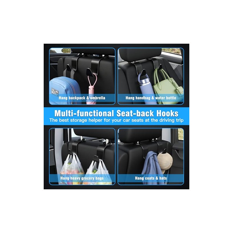 Amooca 4-Pack Car Headrest Hooks for Bags and Coats