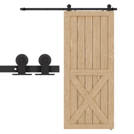 BONIKLUBA 72" Sliding Barn Door Hardware Kit,Heavy Duty Top Mount Barn Door Track Kit,Black T Shape Hanger Set for Single Door Use