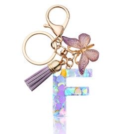 CHUQING Letter Keychain Initial F Letter Key Ring Cute Butterfly Keychains for Girls