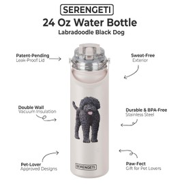 E&S Pets SERENGETI 24 Oz Water Bottle Stainless Steel with Spill Proof Lid - Double walled Vacuum Insulated water flask - Realistic 3D Print of your favorite dog (Labradoodle)