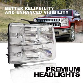 CNNELL Headlight Assembly Compatible with 2007-2013 Chevy Silverado 1500/2007-2014 2500&HD 3500&HD Headlights Bumper Lamp Set Replacement (Clear lens Chrome Housing Clear Reflector)…