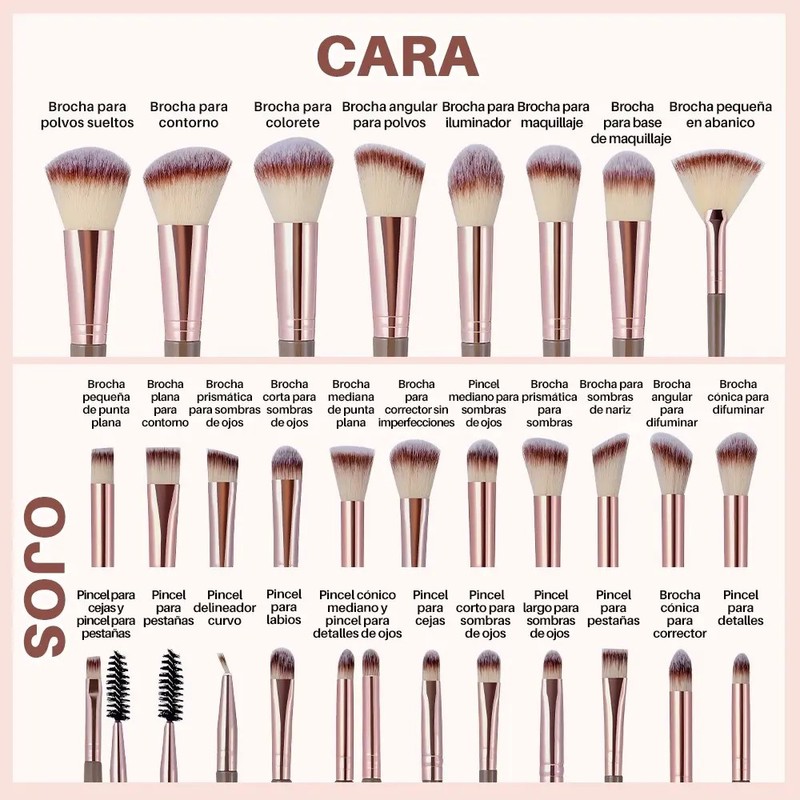 Brochas Maquillaje Profesional Herramientas Cosméticas 56pzs Color Marrón