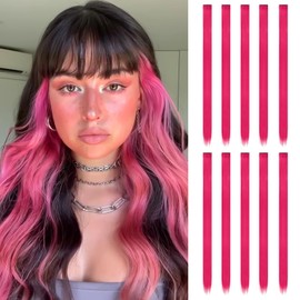 ARWIG Clip in Hair Extensions, 22 Inch Real Hair Extensions, Straight Hair Extensions, Rose Red, Pack of 10