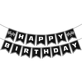 Race Car Happy Birthday Banner, Race Car Party Decorations, Black and White Checkered Flag Banner, Racing Themed Birthday Party Flag for Boy Girl Men Women Supplies