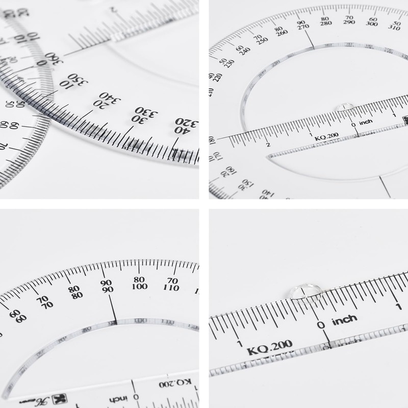360 Full Circle Protractor, 20cm Plastic Math Measuring Tools Round