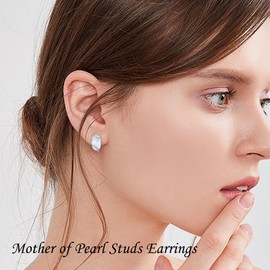 HPQQ Mother of Pearl Stud Earrings 925 Sterling Silver White Stone Earrings Studs Jewelry Anniversary Birthday Christmas Gifts for Women Her Wife Mom