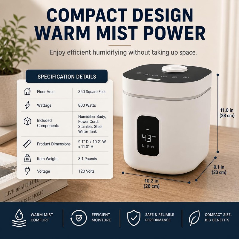 XAMATTS 3.5L Stainless Steel Warm Mist Humidifier