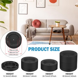 Treela Set of 16 Round Bed Risers Heavy Duty Furniture Risers Lifts Height 1.57 Inch 2.36 Inch Adjustable Desk Risers for Desk Legs Bed Lifts Risers Table Risers for Chair Sofa Mattress (Black)