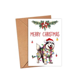 HKDesignGift Siberian Husky Dog Merry Christmas Greeting Card, Merry Christmas Card, Siberian Husky Card, Cute Dog Christmas Card, Adorable Christmas Card For Dog Lovers