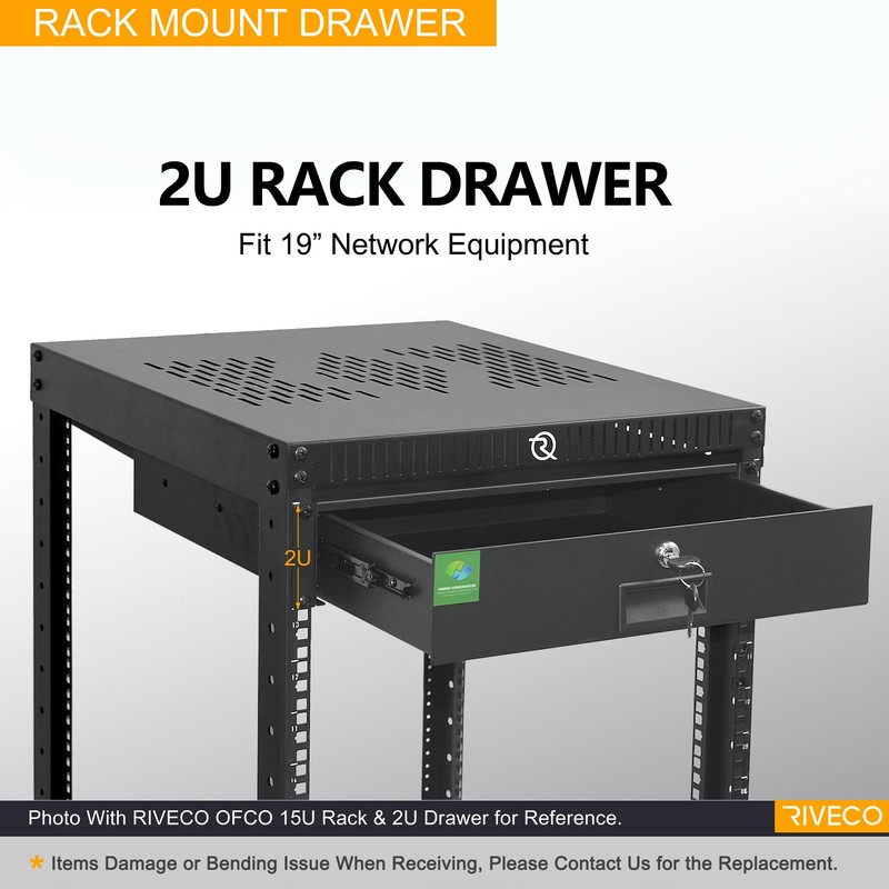 RIVECO 2U Rack Drawer Rack Mount Drawer for 19” Network