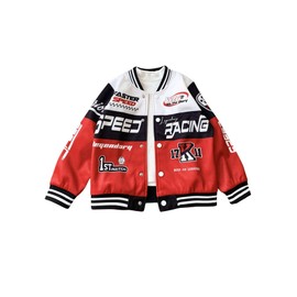 SOLY HUX Toddler Boy's Varsity Jacket Letter Graphic Color Block Long Sleeve Motorcycle Jacket Outerwear Red Letter 4Y