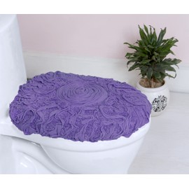 Home Weavers Bell Flower Collection 18x18 Toilet Lid Cover 100% Cotton Tufted Bath Rugs, Extra Soft and Absorbent Bath Rugs, Non-Slip Bath Mats, Machine Washable, Bathroom Bath Mats for Floor, Purple