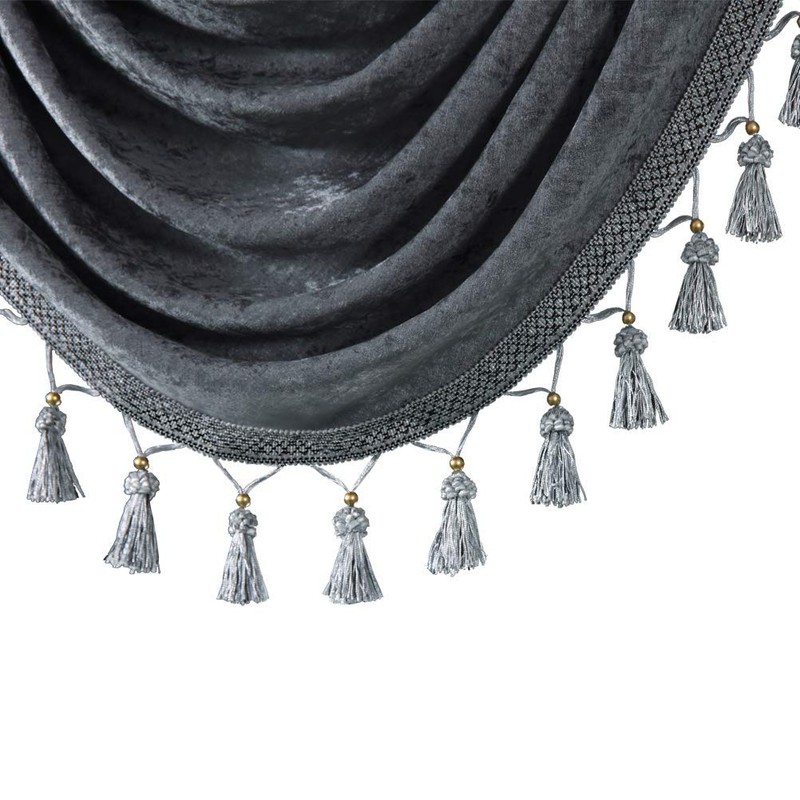 ELKCA Grey Chenille Curtains Valance for Living Room Window Waterfall