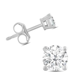 Jewelili Platinum Plated Sterling Silver Classic Four Prong Stud Earrings | Round Cut Lab Grown Diamond | Push Back Posts | 0.33 CTW (G-H Color, SI Clarity) | With Gift Box, Platinum Plated Sterling