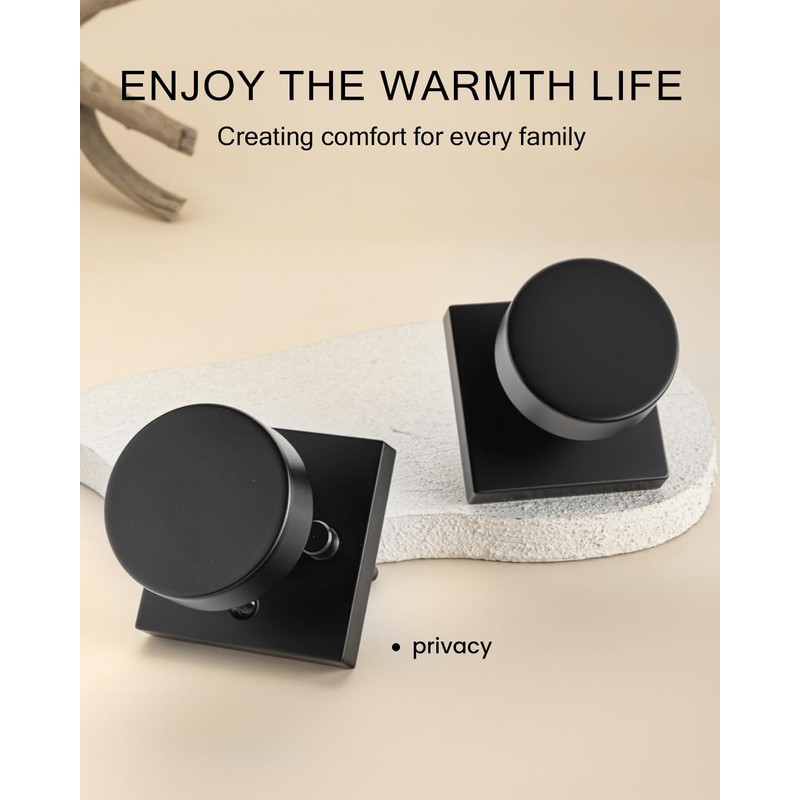 Haidms Matte Black Door Knobs Interior Privacy, Heavy Duty Square