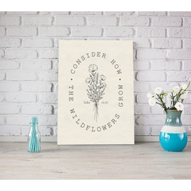 LiTiu Boho Christian Bible Verse Consider How the Wildflowers Grow Luke 12:27 Vintage Retro Flower Framed Wall Art Canvas Prints Decor,11x 14 In,Inspirational Gifts Christian Decorations