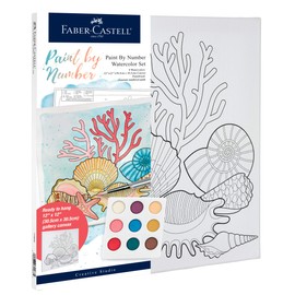 Faber-Castell Paint by Number Watercolor Coastal - Paint by Number Kit, Beach and Ocean - Adult and Teen Craft Kits