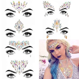 LEIAOLY 6 Sets Festival Rhinestones Rave Mermaid Face Jewel Tattoo - Tears Gems Rainbow Crystal Rocks Bindi Body Temporary Stones Stickers (Collection 2)
