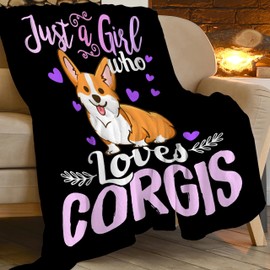 Just A Girl Who Loves Corgis Throw Blanket Cute Corgi Plush Fleece Soft Cozy Cartoon Corgi Gifts Blanket for Corgi Lovers Kids Girls Adults Couch Bed Chair Office Dorm Decor 50''X60''