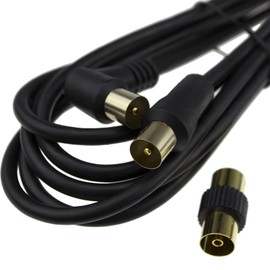 kenable RF Right Angle TV Aerial Freeview Plug Video Cable & Coupler GOLD 2m Black [2 metres]