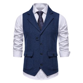 Allthemen Mens Formal Waistcoat Sleeveless Tweed Business Waistcoats V Neck Classic Suit Vest with Pockets Blue XL