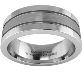 Super Heavy Tungsten Carbide 8mm Wedding Band for Men Flat Court Shape Brushed Center Polished Sides Two Grooves (Y)