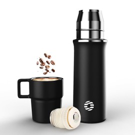 Healter 600ml Insulated Flask for Hot Drinks, Coffee Flask with Cup, Double Wall Water Bottle, Leakproof Lid for Adults, Gym & Outdoor(Black)