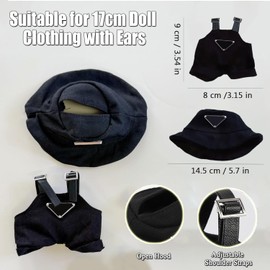 Set of 2 Clothes for LA-BU Doll, Cuddly Toy Clothing Outfit, 17 cm Doll Clothing Set with Hat, Clothes and Backpack, Charming Doll Clothes (Not a Doll), Black