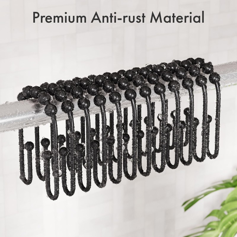 AmazerBath Black Shower Curtain Hooks, Shower Curtain Rings Rust Proof