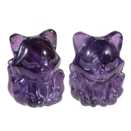 Nupuyai Set of 2 Amethyst Stone Fox Figures Decorative Small Carved Fox Statue Crystal Figures Animals Gift Lucky Charm Worry Stone Office Home Decoration
