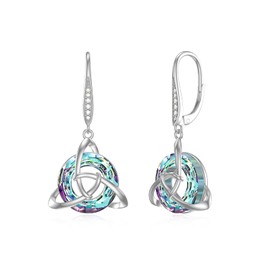 TOUPOP - arete colgantes de plata de ley 925 para mujer, arete de palanca, regalos irlandeses, arete colgantes de nudo celta de la Trinidad, joyería de moda para fiesta/cumpleaños, Plata de ley, cristal
