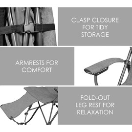 Zenithen Limited Portable Comfortable Folding Hard Armed Metal Framed Chair with Foot Rest, Perfect for Camping, Outdoor Activities, Sporting Events, and Patio Furniture, Gray (Pack of 1)