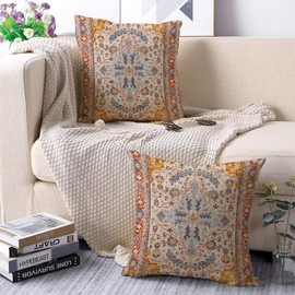 Miuyunya Set of 2 Cushion Covers Boho Summer 40 x 40 cm Waterproof Cushion Covers Oriental Decorative Vintage Cushion Cover Decorative Cushion Cover Cushion for Sofa Cushion Outdoor Patio Garden Sofa