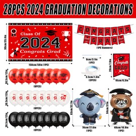 Graduation Decorations Class of 2024 Red Themed - 2024 Graduation Foil Balloons Congrats Grad Banner Graduation Backdrop Kindergarten High School Graduation Congrats Grad Party Decorations Supplies