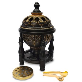 AM Charcoal Incense Burner - Bakhoor Burner Oud Frankincense Resin Burner for Office & Home Decor - Lavish 4 Pillar (Black)