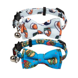 Gyapet Cat Collar Valentine's Day Love Set Pretty Heart Prints Breakaway Bow Tie Safety with Bell Kitten 2pcs Hamburg & Sushi
