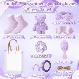 Shyyween 143 Pcs Baby Shower Favors for Guests Spa Gift Set Towels, Socks Hair Bands Combs Eye Masks Cards, Baby Shower Game Prizes, Guest Gifts for Gender Reveal Bridal Showers(Purple)