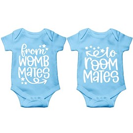 AW Fashions From Womb Mates To Room Mates Baby Bodysuit Funny Cute Newborn Announcement Adorable Outfit (Newborn, Light Blue)