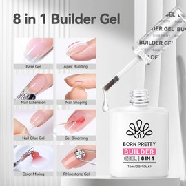 Born Pretty Builder Gel 8-in-1, 2PCS 15ML Clear Builder Nail Gel Set, Transparent Extension Rhinestone Glue for LED Lamp Cured for Nail Thickening