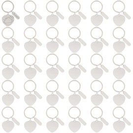 Framendino, 30 Pack Engravable Metal Keychain Blanks Stamping Keychains Engraving Stainless Steel Blank Key Ring Tags for DIY Employee Craft Heart Silver, Silver, 30 Pack