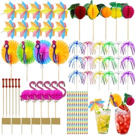 Omsscun Cocktail Accessories for Drinks, 150pcs Cocktail Fruit Label and Reusable Straws Paper Umbrellas, Sparkler Sticks, Cocktail Sticks for Beach, Birthday, Wedding, Music Festival