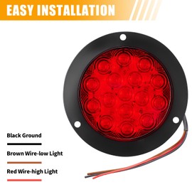 Hifybaty 4 Pcs Red Led Round Trailer Tail Lights - 4" led trailer stop brake turn tail lights 16 LED Waterproof led trailer lights for Trailer Boat Truck RV