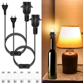 2 x Lamp Holder for Bottles E27, Socket with Switch and 1.8 m Cable for Bottles, Max. 60 W, Bottle Lamps DIY Kit, E27 Socket Bottle Adapter for Creative Table Lamps, Black