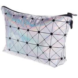 PREMYO Make-Up Pouch Cosmetic Bag Toiletry All Over Print Design Shiny Silver Fits in Handbag Ideal for Essentials Traveling Suitable as Pencil Case